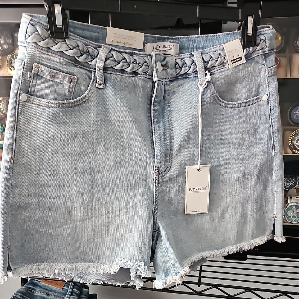 Judy Blue Braided Waist Light Denim Shorts